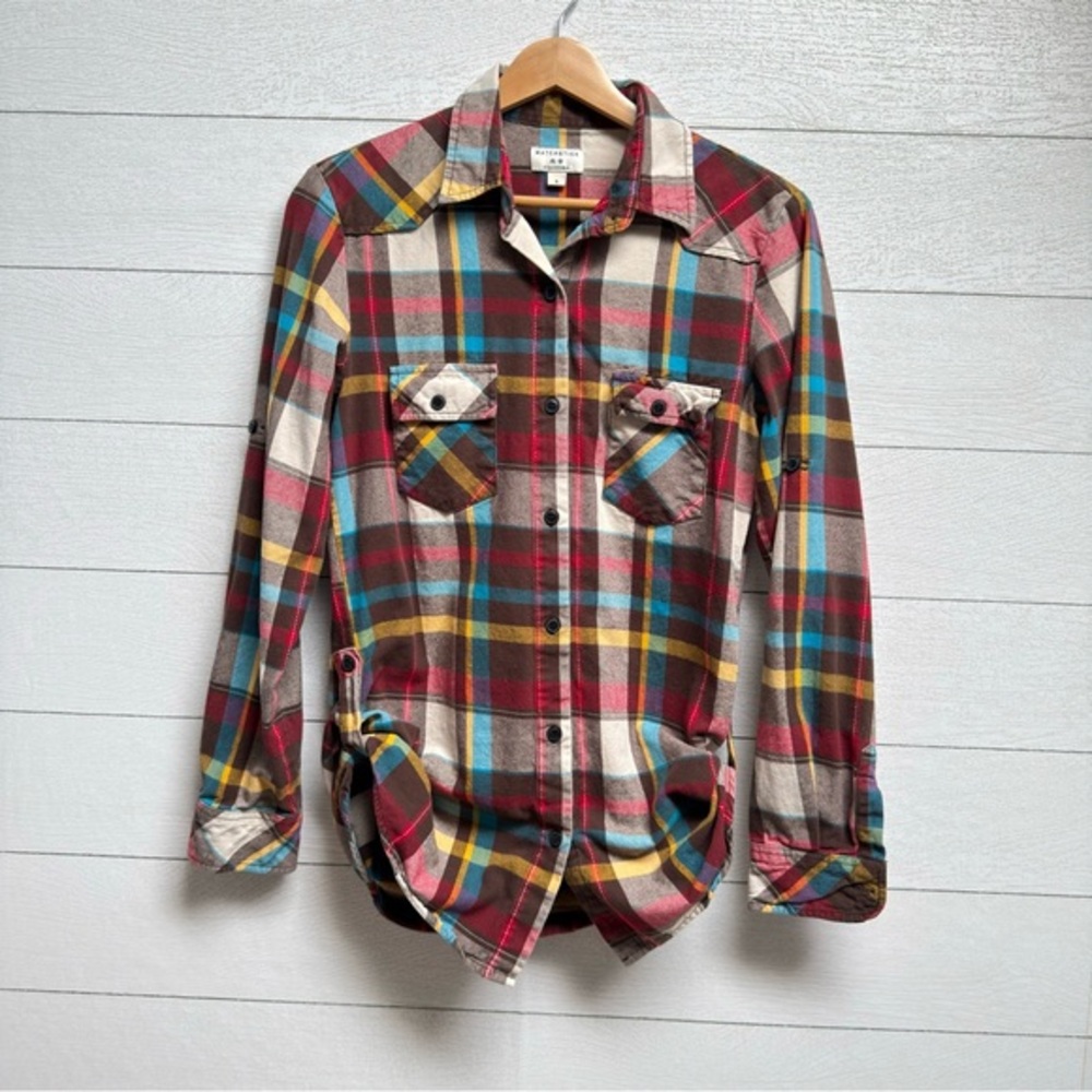 Matchstick | Women's Long Plaid Button Up Shirt | Size S